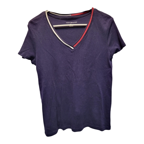 Tommy Hilfiger Tops - Tommy Hilfiger Navy V-Neck Women's Short Sleeve Sweater - Size L